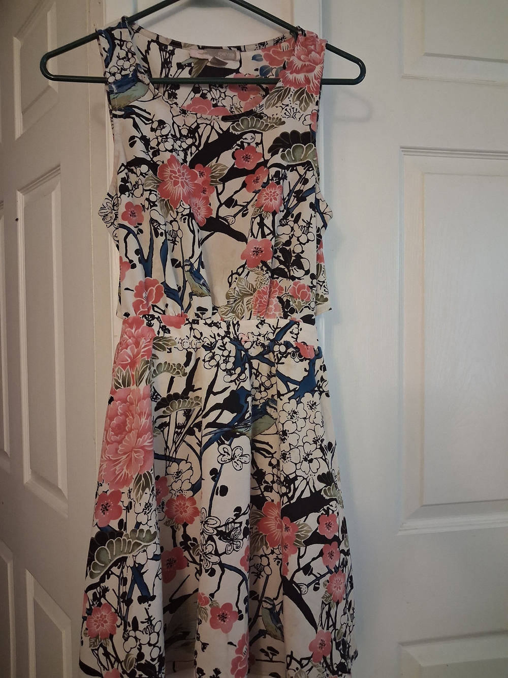 Forever 21 Cream Floral Backless Fit & Flare Dress with Pink Blooms